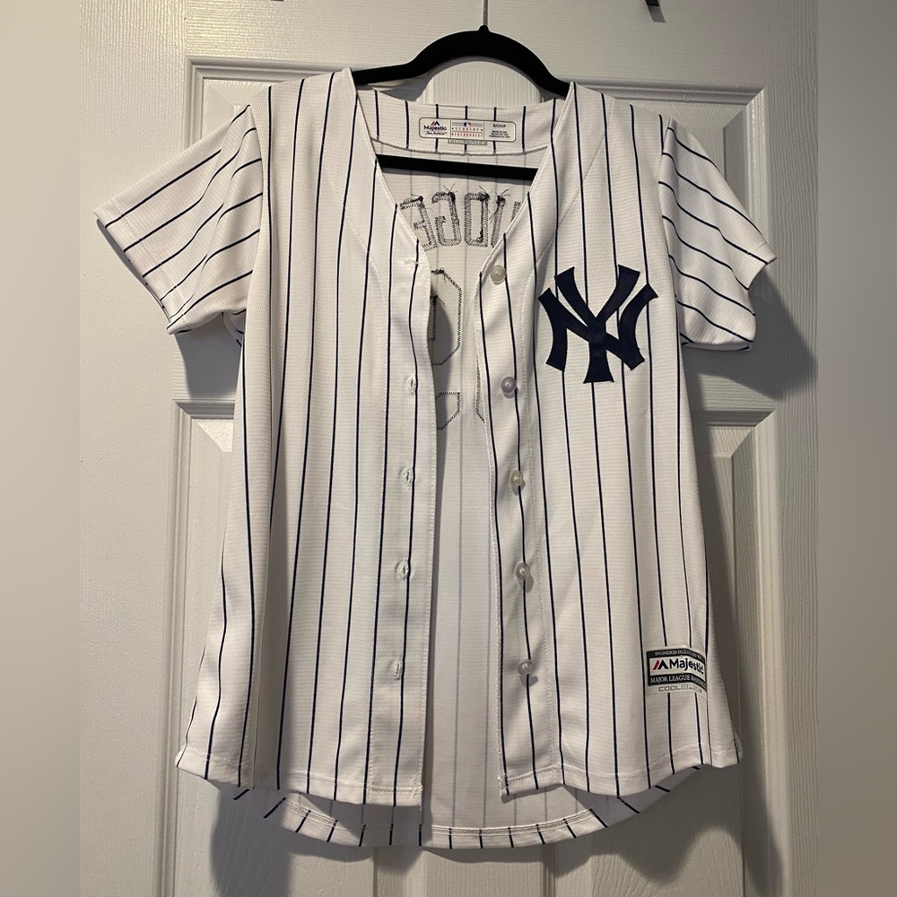 Majestic White Navy Pinstripe Women’s Baseball Jersey